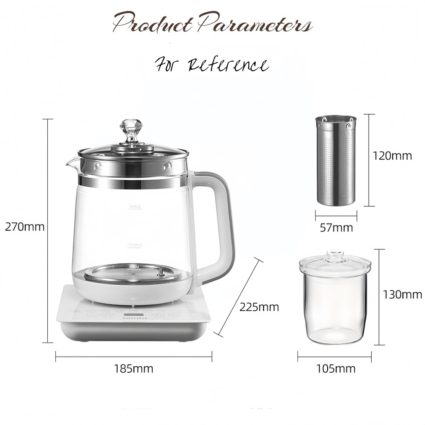 Electric Kettle,110V 1.8L/ Household Electric Health Pot with Egg Rack & Tea Infuser, 12 Functional Procedures for Fruit, Flower Tea, Touch Control Smart Glass Water Boiling with Adjustable Temp.