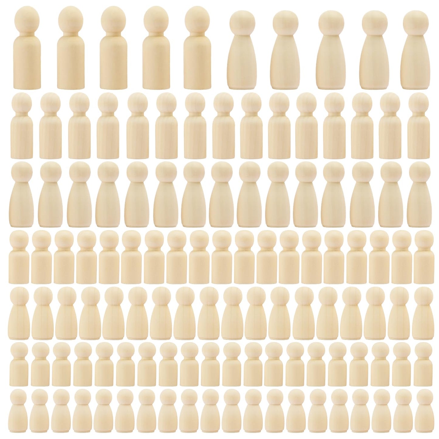 150 Pieces Wooden Peg Doll, Unfinished Wooden Peg Dolls in Different Shapes and Sizes, Perfect for DIY Art and Craft, Painting, Table Setting by GNIEMCKIN