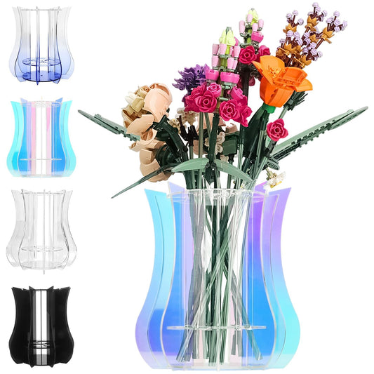 Acrylic Vase for LEGO Flowers - Sturdy Display Stand & Holder for LEGO Flower Bouquet Building Set, Botanical Collection, Roses & Orchids | 32-Stem Arrangement Design (Rainbow)