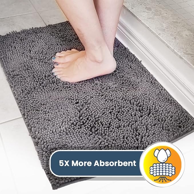 Muddy Mat® | Super Absorbent Door Mat Indoor, Microfiber Quick Dry Chenille Entryway Rug, Non-Slip Front Door Mat, Indoor Mats for Entryway, Machine Washable Pet Rug, Grey 59"x35"