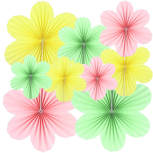 9 Pcs Hanging Paper Fan Decorations, Colorful Paper Flowers Decorations for Wall, Classroom, Birthday, Wedding, Baby Showers,(Yellow, Pink, Green)