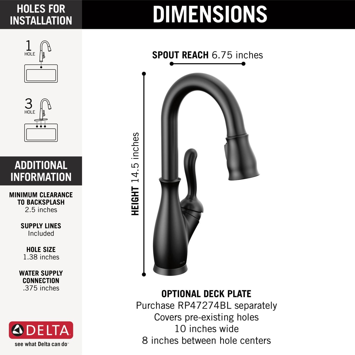 DELTA FAUCET 9678-BL-DST Leland Kitchen Faucet, Matte Black
