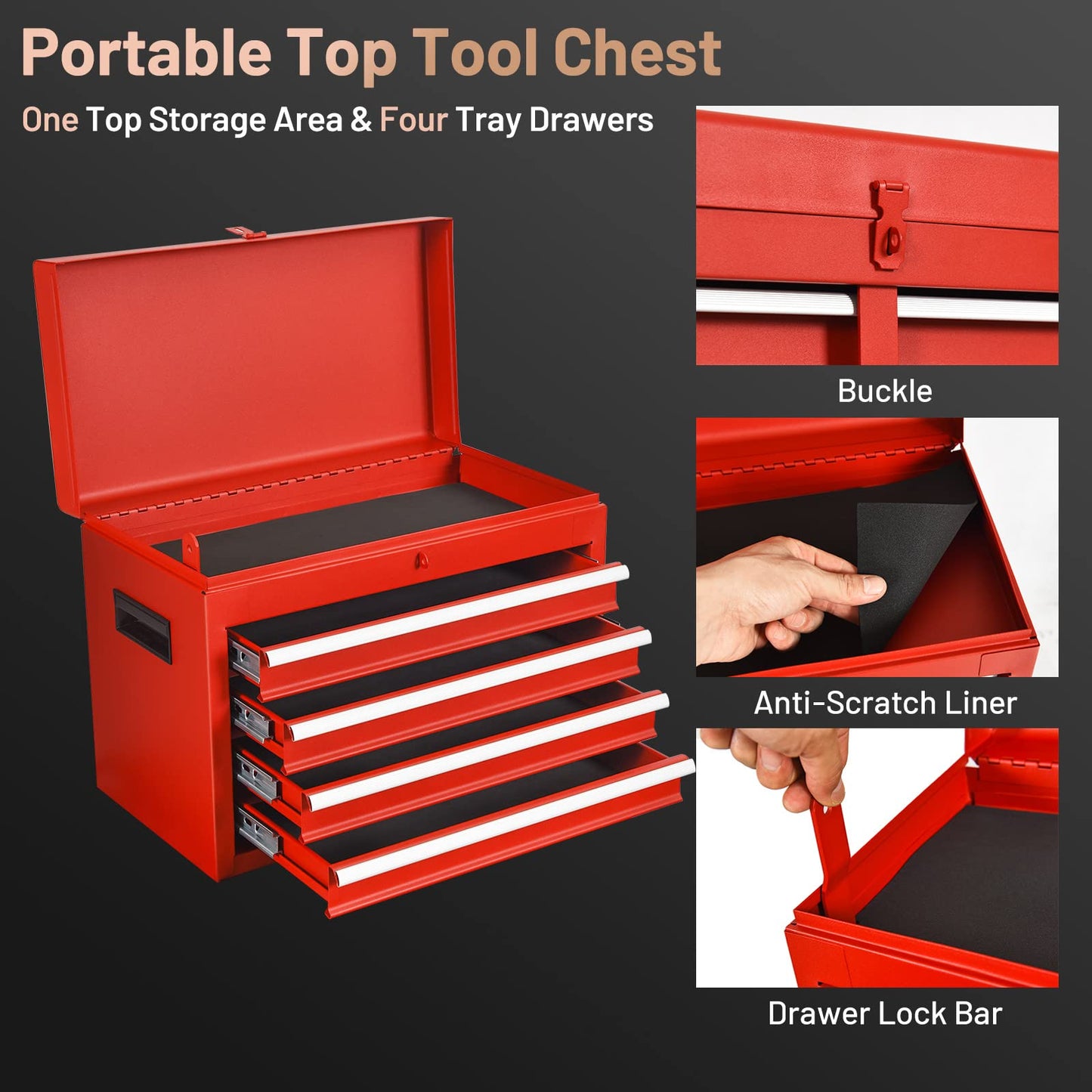 ERGOMASTER Tool Chest Heavy Duty Rolling Tool Box with Cabinet 5-Drawer for Lockable & Removable Cabinet for Garage and Workshop - 5-Drawer &Red