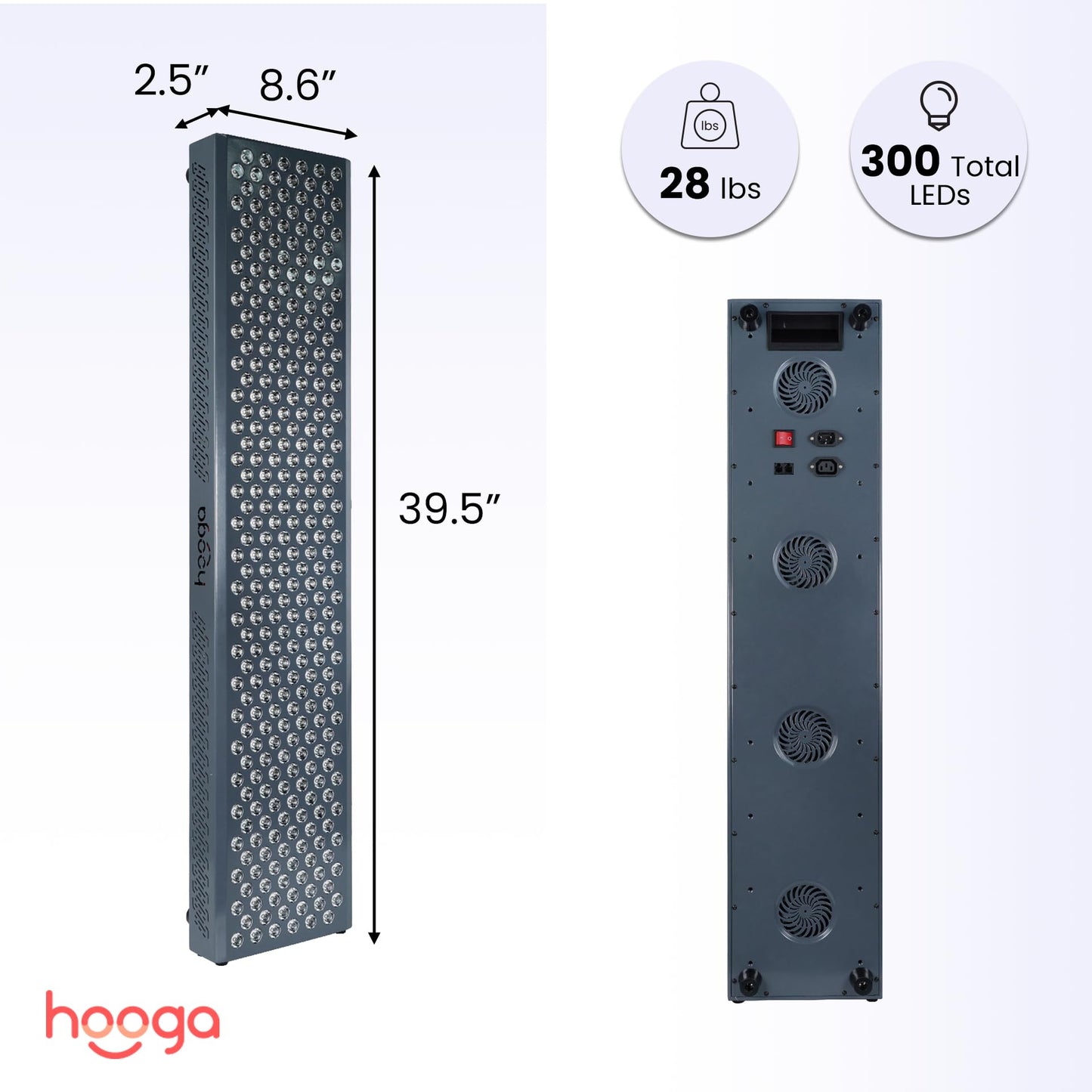 Hooga ULTRA1500 Red Light Therapy Panel — 630nm 660nm 810nm 850nm Red & Near Infrared Light, 300 Quad-Chip LEDs, Touchscreen Controls, Adjustable Brightness & Pulsed Mode, Flicker-Free