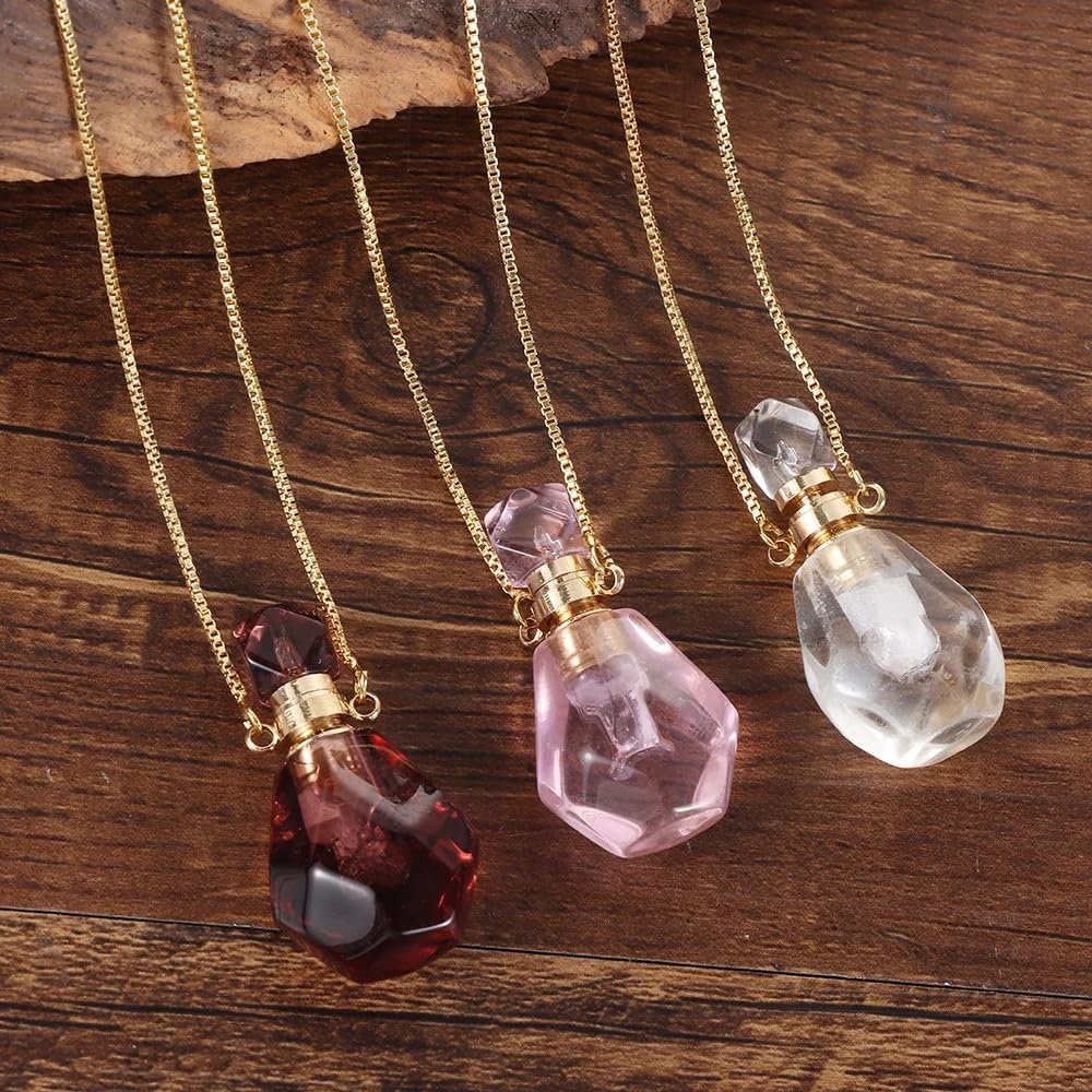 925 Sterling Silver Essential Oil Necklace For Women And Men, 14K Gold Filled Natural Stone Round Perfume Bottle Necklace, Essentials Oil Diffuser Vial Necklace (1 - Essential Oil Necklace)