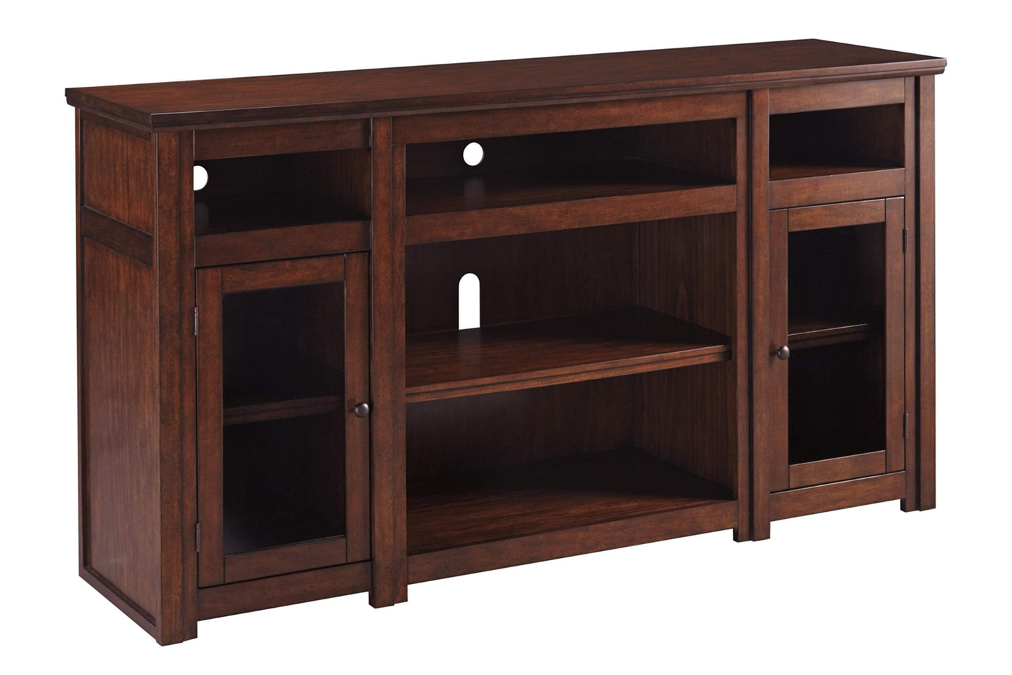 Signature Design by Ashley Harpan Traditional TV Stand Fits TVs up to 70", 3 Adjustable Shelves, 2 Storage Cabinets, Brown