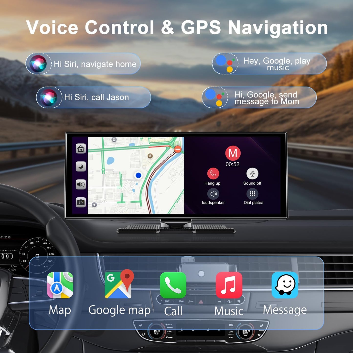 [11" Fully Laminated 60fps Touchscreen] -Accfly Wireless car Play Screen for Apple carplay &Android Auto, OTA Updates -HD Front Dashcam & Backup Camera, Car Stereo Radio/GPS Navigation/BT Audio