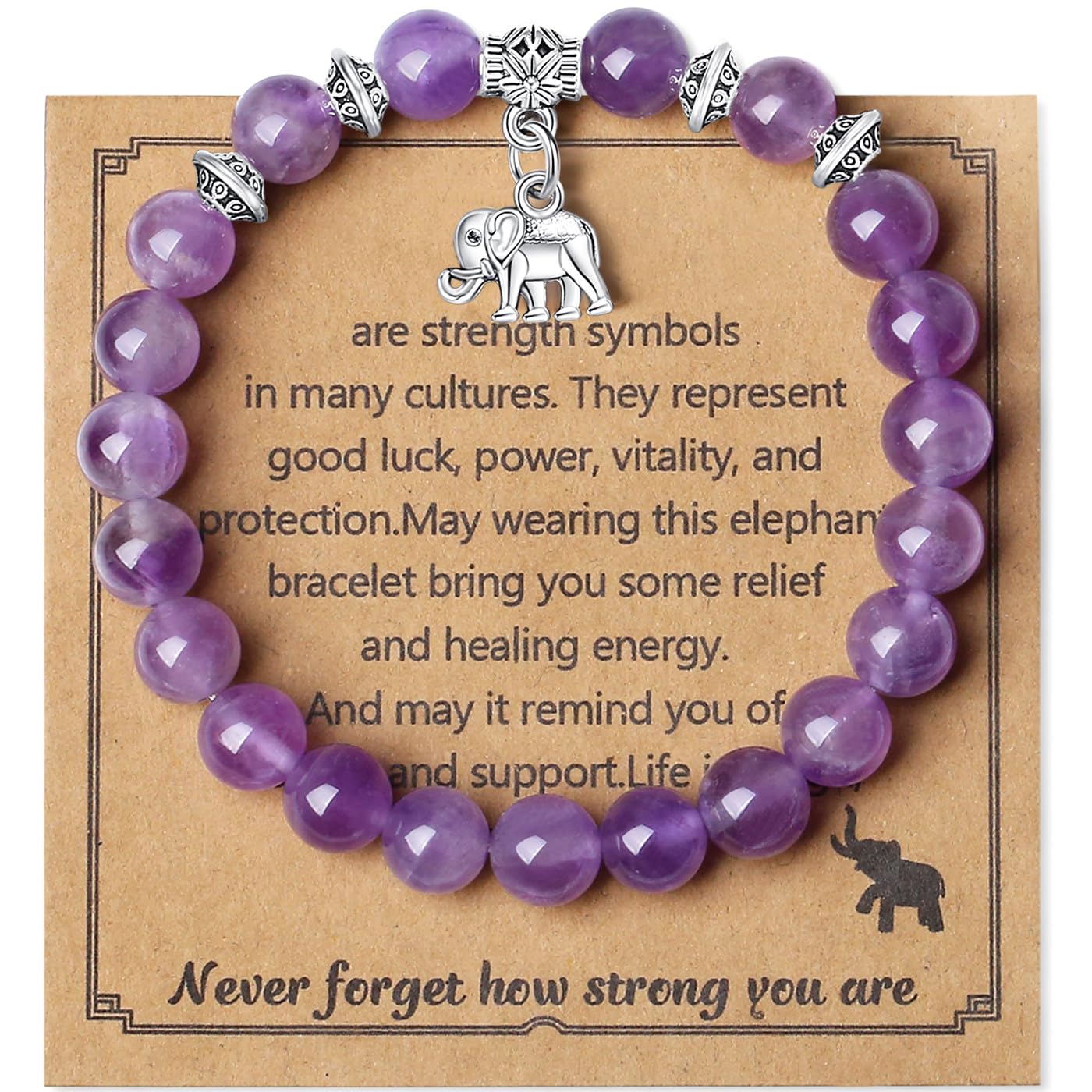 MAIBAOTA Amethyst Bracelet for Women, Purple Bracelet, Amethyst Crystal Stone Beaded Bracelets, Elephant Round Gemstones Stretch Bracelet, Crystal Jewelry Gifts for Women Mom