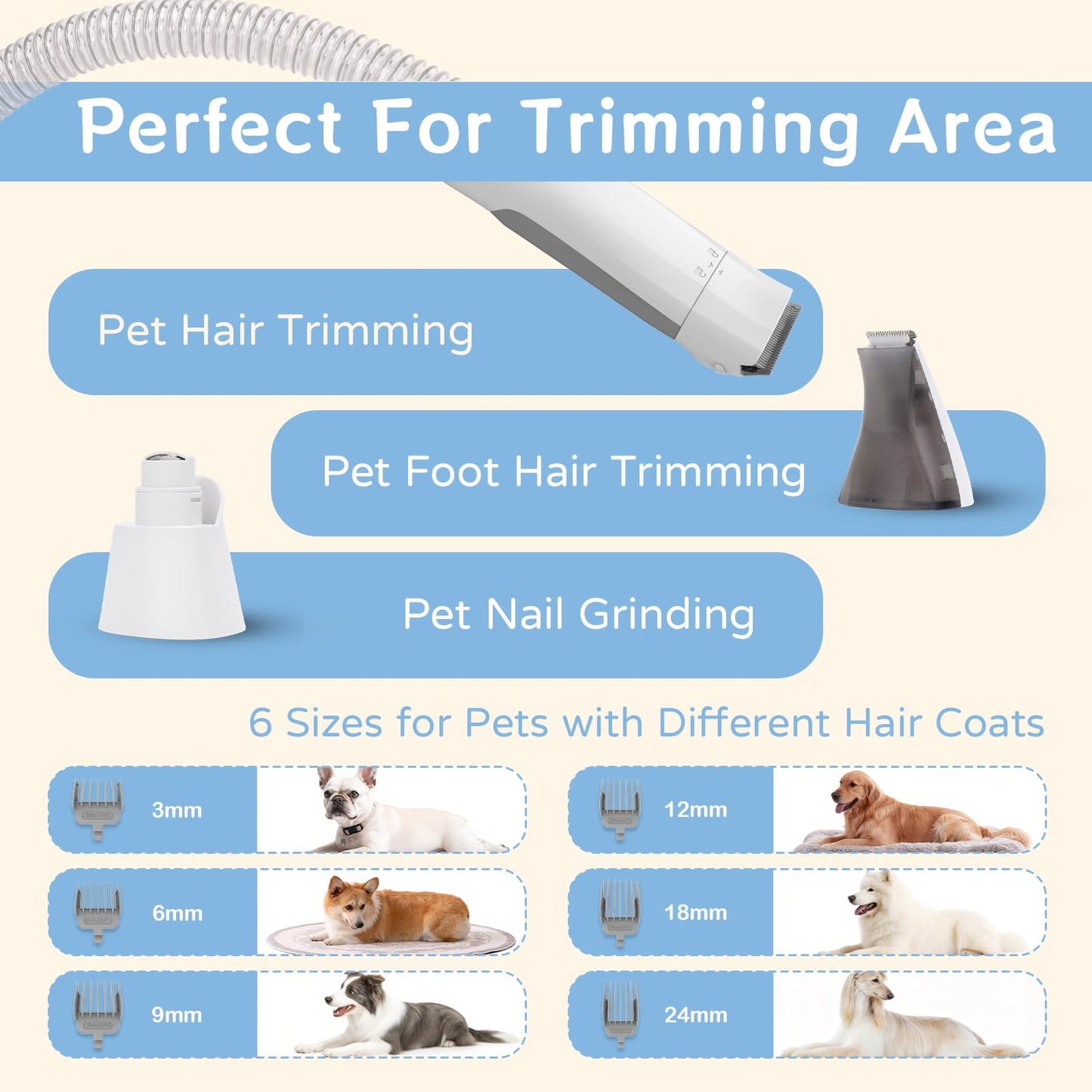 8VR Dog Grooming Kit, Pet Grooming Vacuum with Pet Clipper Nail Grinder, Dog Hair Vacuum with 6 Pet Grooming Tools for Dogs Cats Shedding Grooming
