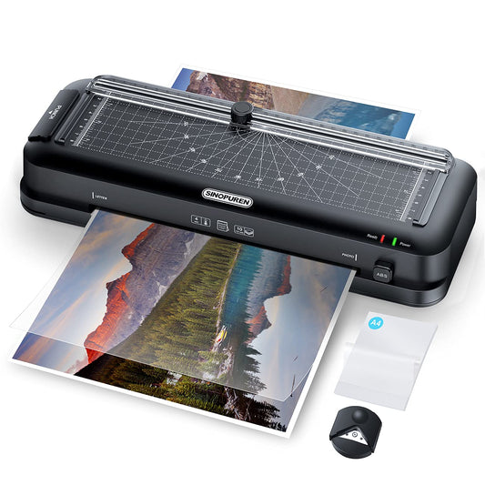 9-Inch Thermal Laminator Machine, 3-in-1 Laminator with Built-in Paper Trimmer, Hole Punch & Corner Rounder, 10 Laminating Pouches, Fast 3-Min Warm-Up, Jam-Free for Home, Office, School