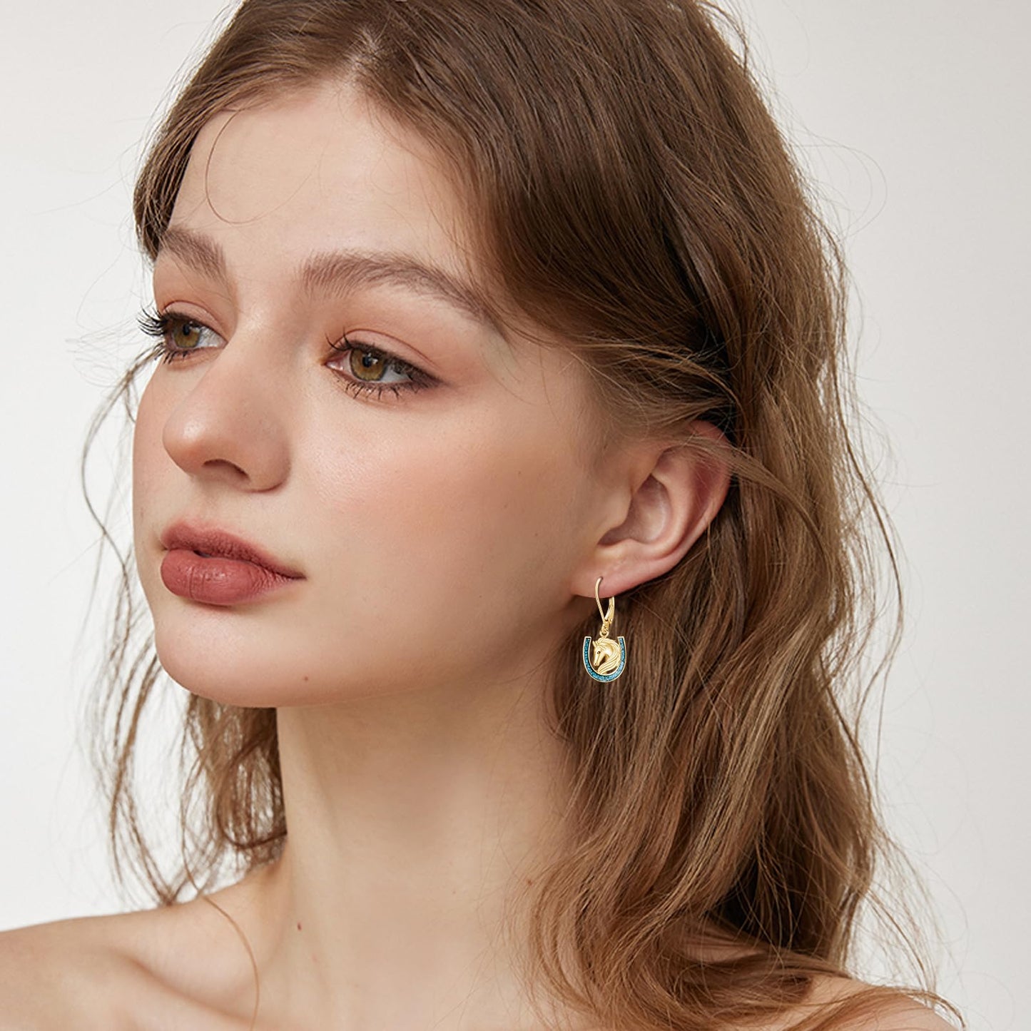 YYmqmq Gold Horse Earrings Horse Gifts for Women Sterling Silver Turquoise Horseshoe Dangle Earrings Leverback Western Jewelry Gifts for Women Girlfriend
