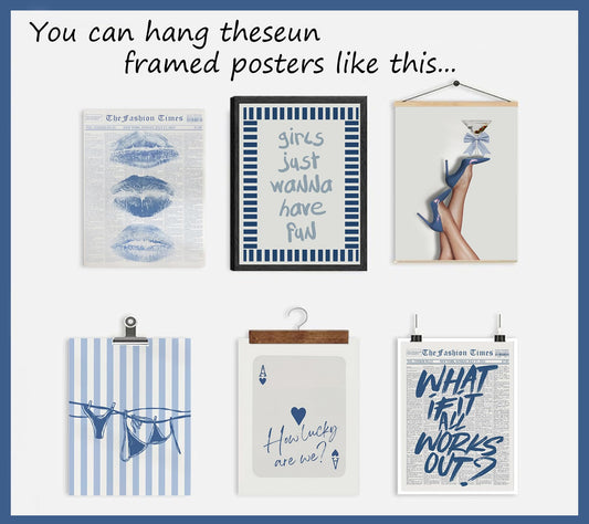 6Pcs Trendy blue Wall Art Vintage Newspaper Posters How Lucky Are We and Just a Girl Pictures Coastal Bikini Hot Girl Lips Wall Decor Prints Preppy Y2K Aesthetic Painting for Girly Room Dorm 8x10in