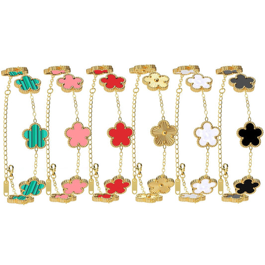 18K Gold Plated Womens Stackable Floral Bracelets Set,Twisted Cable Bangle,Trendy Jewelry,Waterproof adjustable bracelet,Christmas Birthday Gifts for Girlfriend or Mother. (08- 6Pcs Gold Floral A)