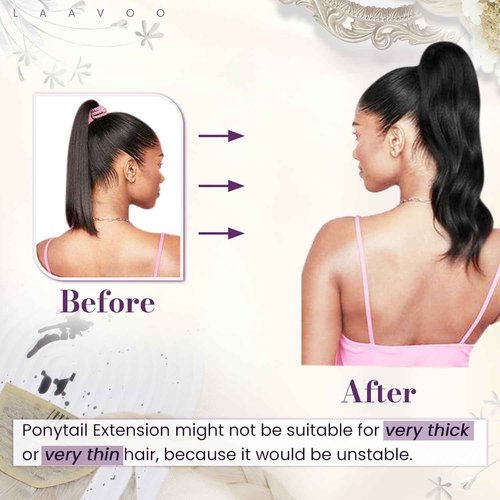 LaaVoo Human Hair Ponytail Extensions Brown Ombre Ponytail Hair Extensions Human Hair Balayage Brown 18 Inch 80g