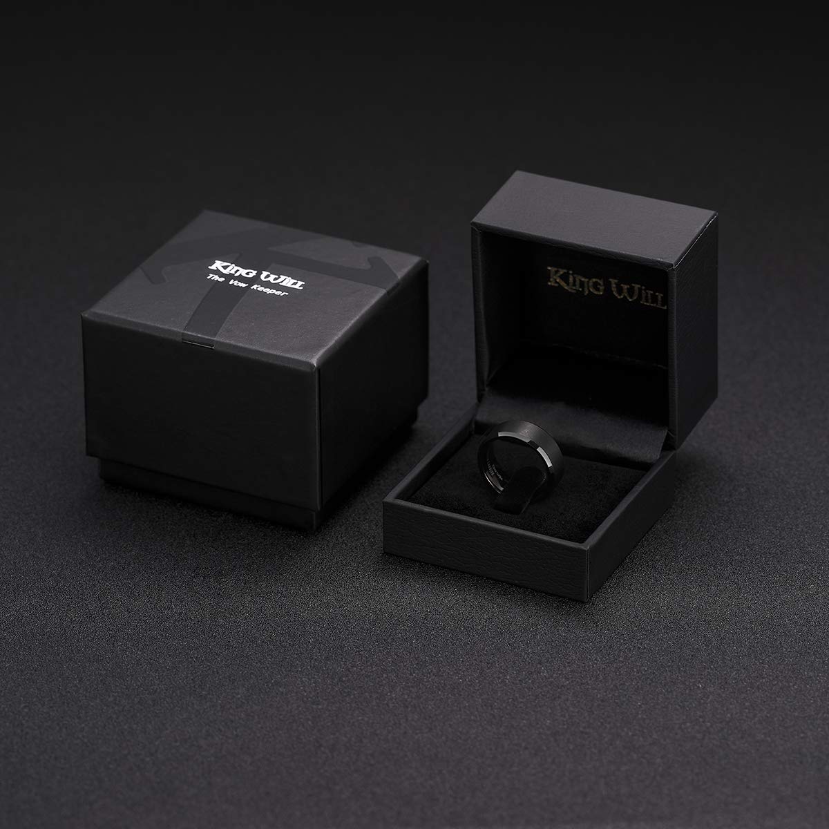 King Will 7mm Men's Black Wedding Ring - Brushed Matte Surface, Beveled Polished Edge, Comfort Fit Size 8