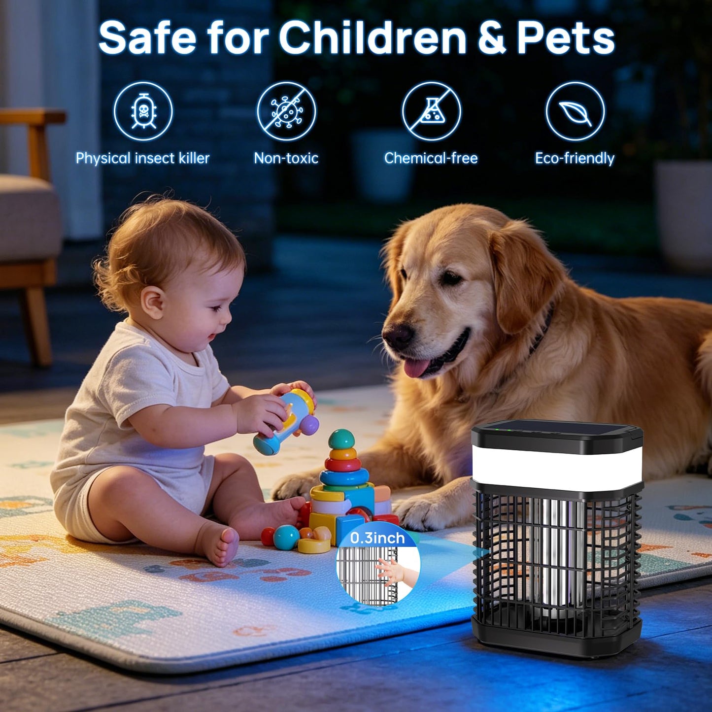 Solar Bug Zapper Outdoor, 4 in 1 Portable & Rechargeable Bug Zapper Outdoor with 5000mAH Battery, 4000V Mosquito Zapper Waterproof with LED Night Light, for Camping, Patio, Backyard (Black)