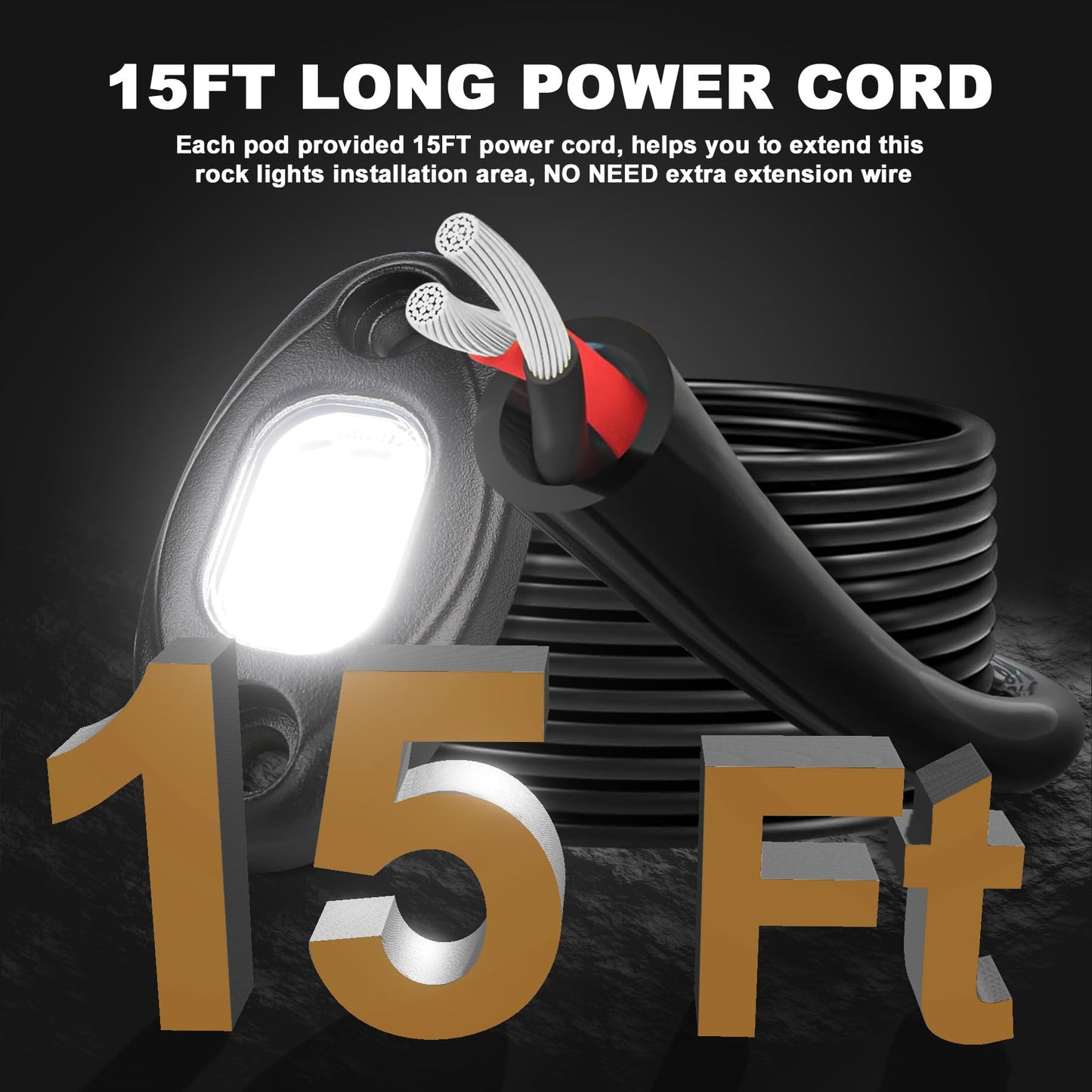 Rock Lights for Trucks-24Chip High Power 6000k Pure White, 15FT Cable Each Light, Aluminum Case, Waterproof IP68 Underglow Lights for Cars Jeep UTV ATV(16 PCS)