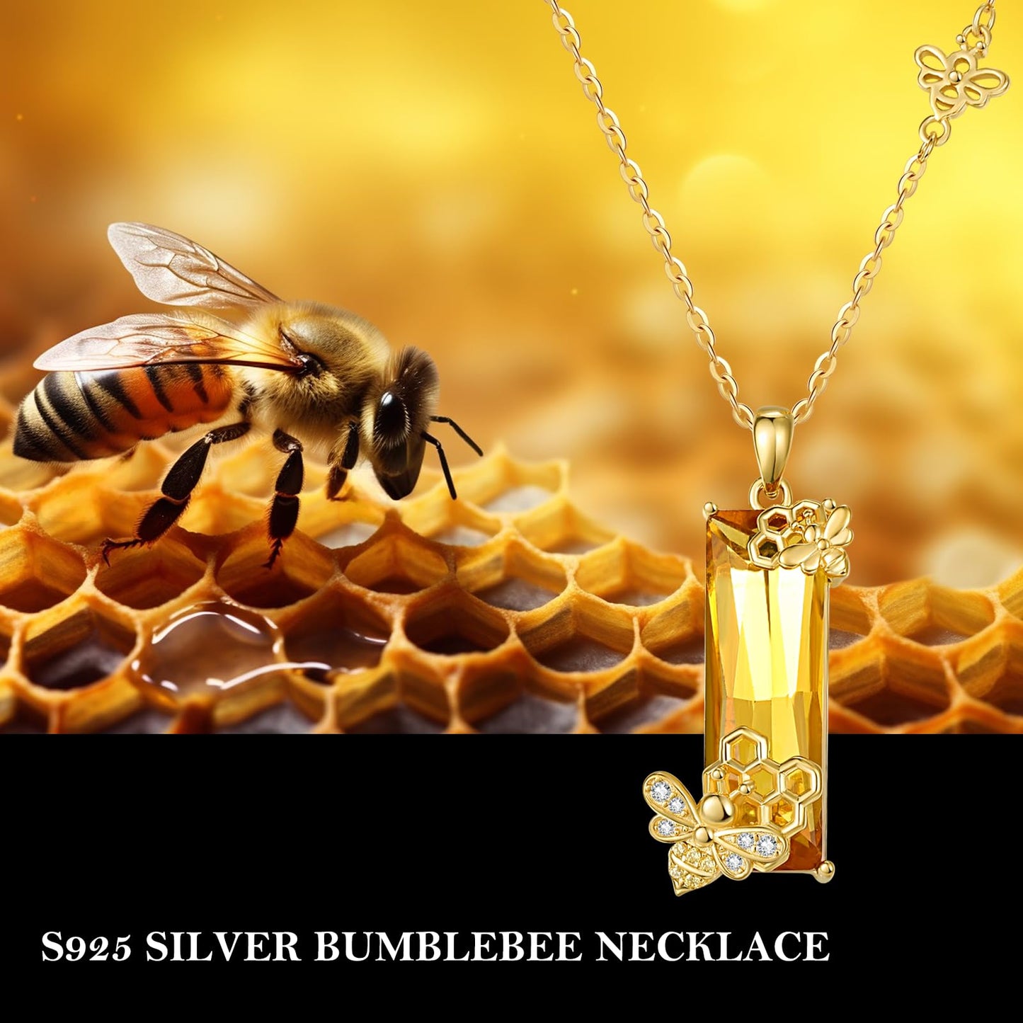 AENEAS Valentines Day Gifts for Women Her Bee Necklace for Women 925 Sterling Silver Gold Plated Citrine Honey Bee Jewelry Bumblebee Gift for Women Wife Her