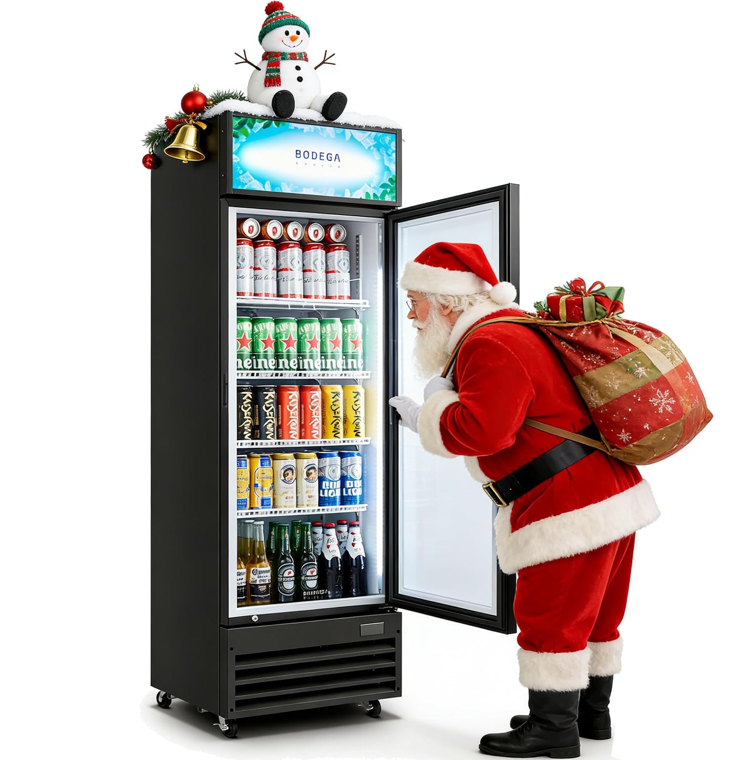 BODEGACOOLER 255L/270 Qt Commercial Beverage Refrigerator | Glass Door Merchandiser Fridge with LED Light, 32°F-50°F Temp, Energy-Saving & Magnetic Seal, 4 Adjustable Shelves for Bar/Office/Kitchen