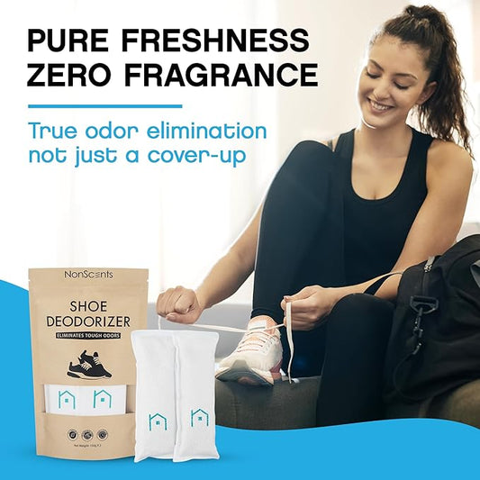 NonScents Shoe & Refrigerator Deodorizer Bundle - 4 Pack (8 Count) Shoe Odor Eliminator & 2 Refrigerator Deodorizer - Powerful, Reusable Odor Absorbers for Shoes, Fridge, Closets - Unscented Freshness