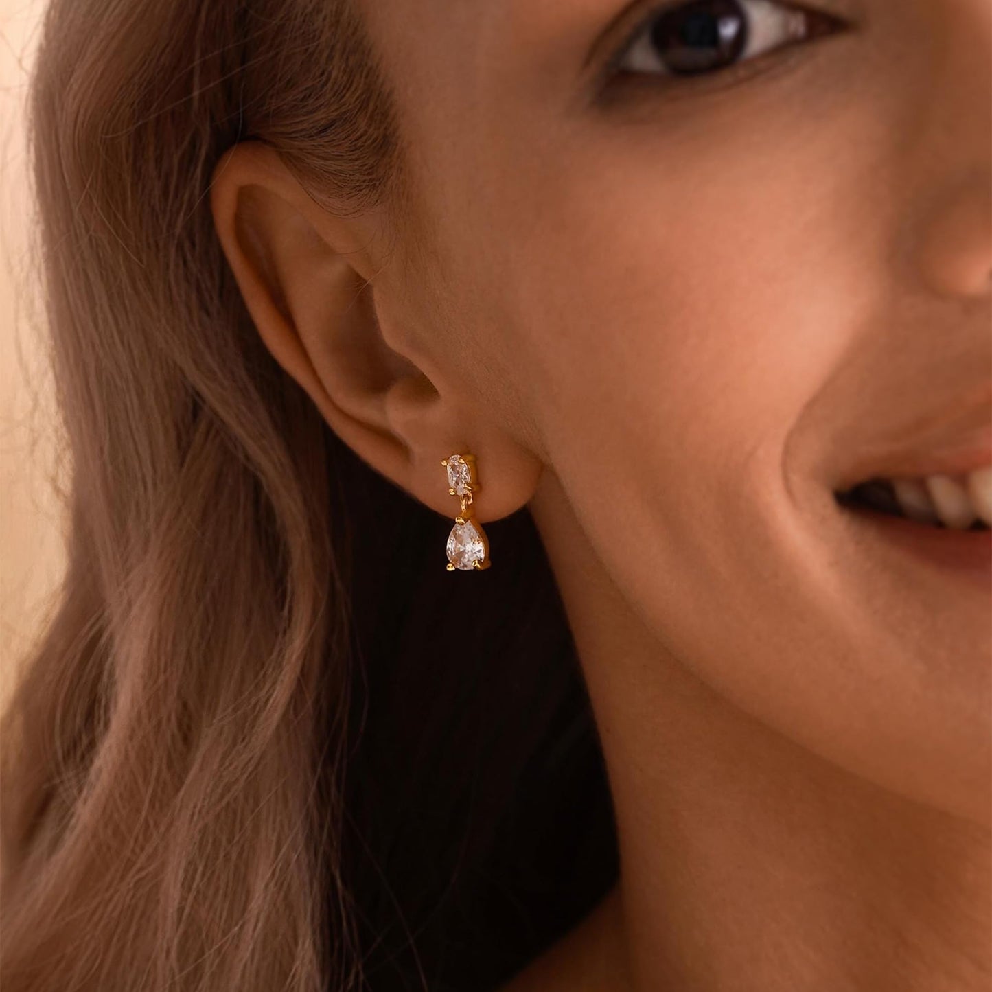 Qyalie Dangle Drop Earrings for Women Wedding Bridal Rhinestone Long Cubic Zircon Dangling Crystal Chandelier Sparkly 14K Gold Plated Dainty Trendy Jewelry (Gold-Two CZ)