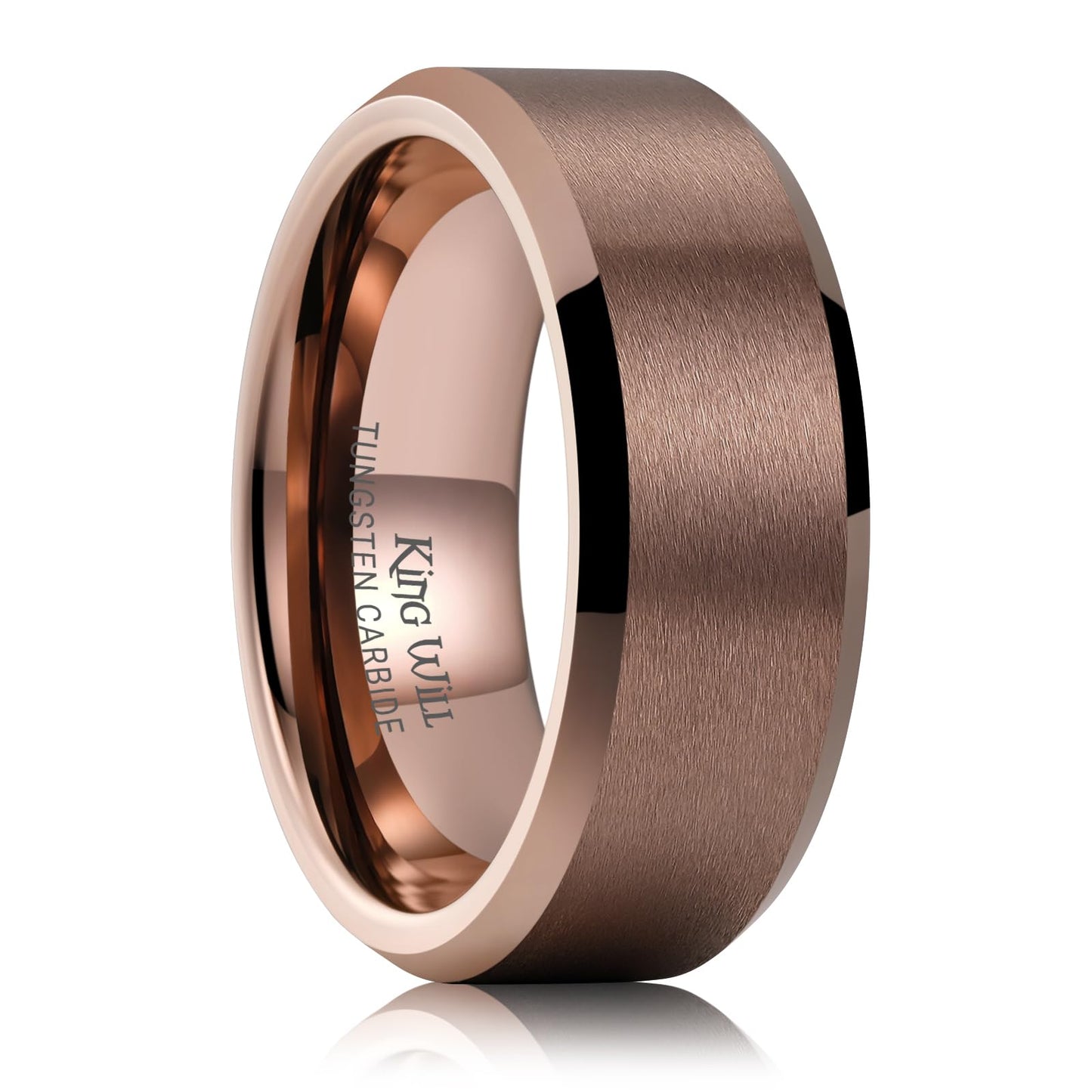 King Will Brown Basic Tungsten Rings For Men 8mm Wedding Band Polished Edge Brushed Matte Promise Ring Comfort Fit, Size 10