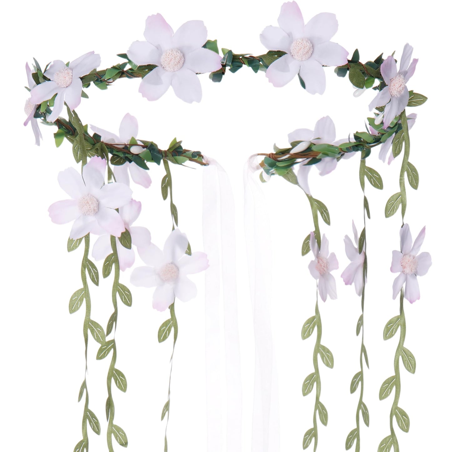 KorViSHOW Fairy Pink Flower Headpiece, Artificial Boho Daisy Floral Headband, Forest Woodland Vine Flower Crown for Women Bridal Wedding Renaissance Party Cosplay Costume Hair Accessories