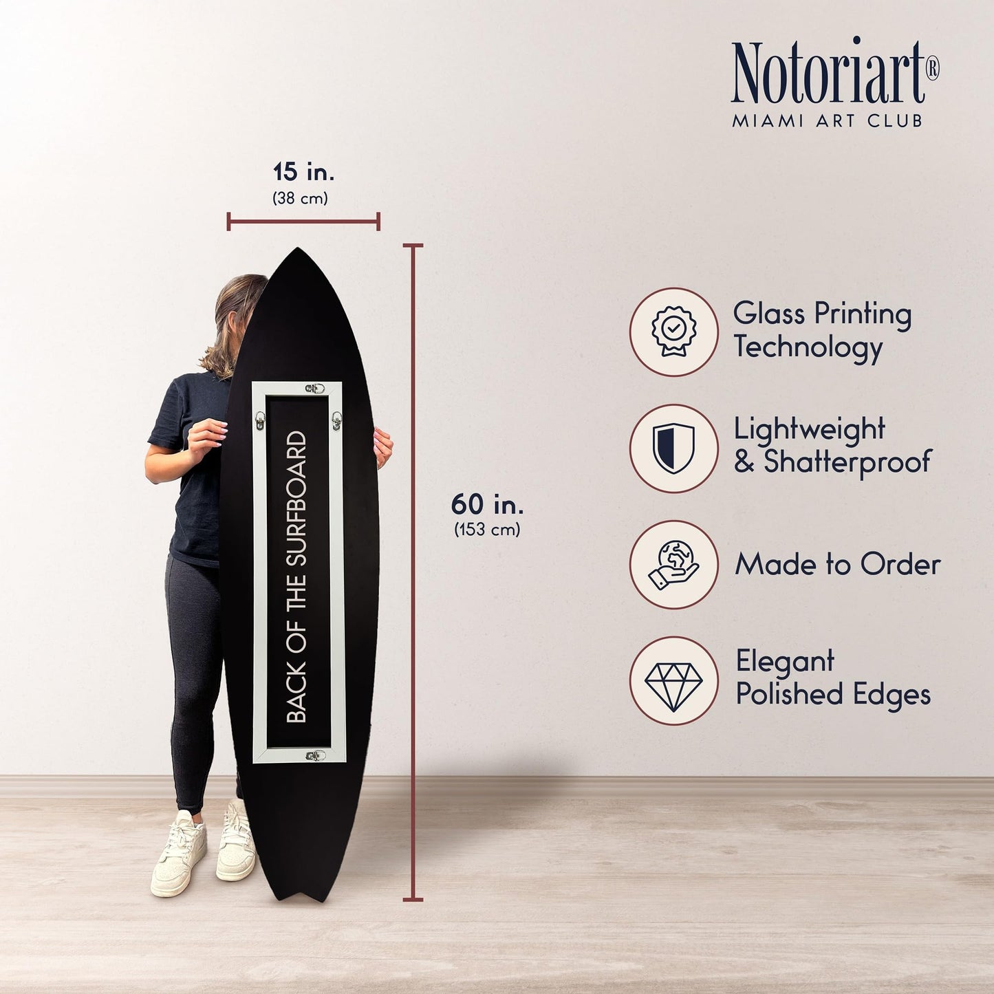 Notoriart Coastal Sea Shells Surfboard Acrylic Wall Art Die-Cut Coastal Modern High-Gloss Home Decor, 15" x 60"