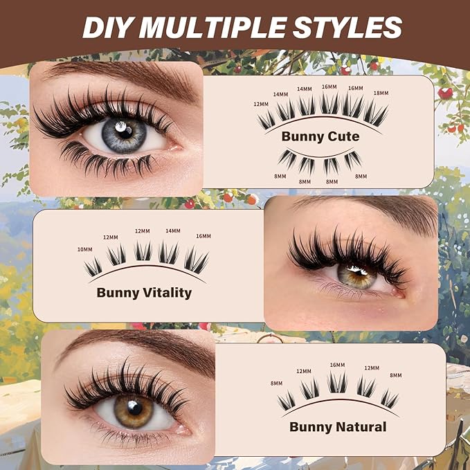 JMS&JMS Bunny Lash Clusters, Manga Eyelash Clusters C Curl, Anime Lashes Wispy Natural Invisible Band Bunny lashes with Waterproof (Bunny-8-18MIX)