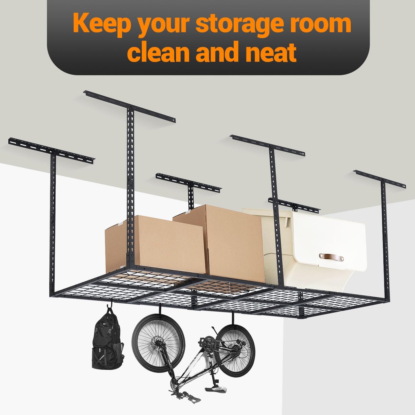 MERXENG 3X8FT Overhead Garage Storage Rack, 22"-40" Height Adjustable Garage Ceiling Storage Racks, Heavy-Duty Metal Storage Organization System, 600 LBS Weight Capacity, Black