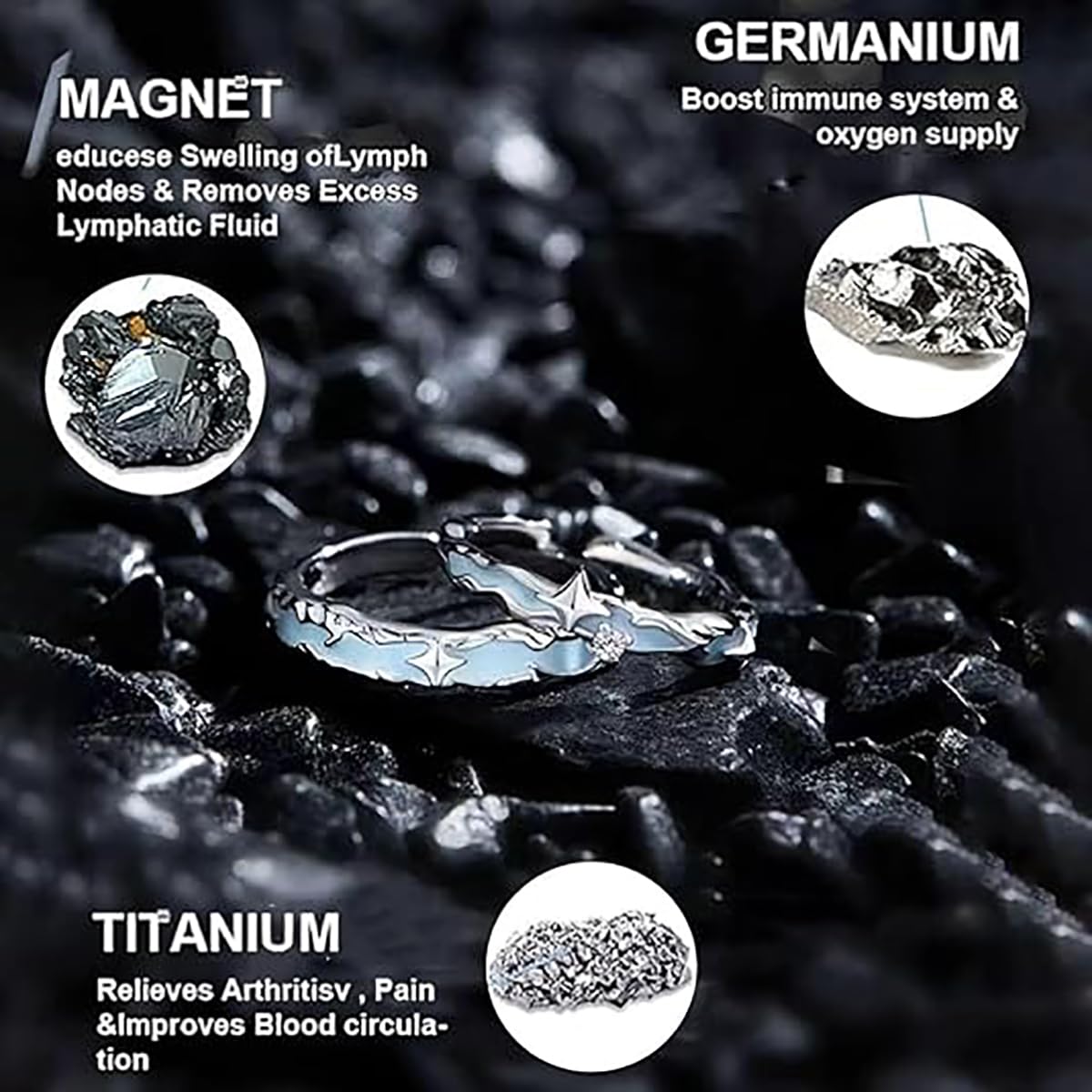 IMMUNOTRAX Magnetic Therapy Luminous Titanium Ion Adjustable Ring - Lymphatic Magtherapy Luminous Jewelry for Couples,Glow-in-Dark Wellness Ring Gift for Men/Women (B For Women)
