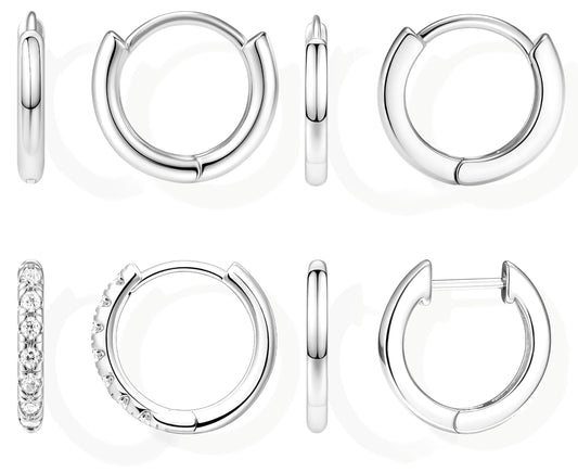 8mm Small Huggie Silver Hoop Earrings for Women Sterling Silver Cute Mini Cartilage Earrings Set for Multiple Piercing Tragus Helix Rook Piercing Jewelry Lightweight Clip On