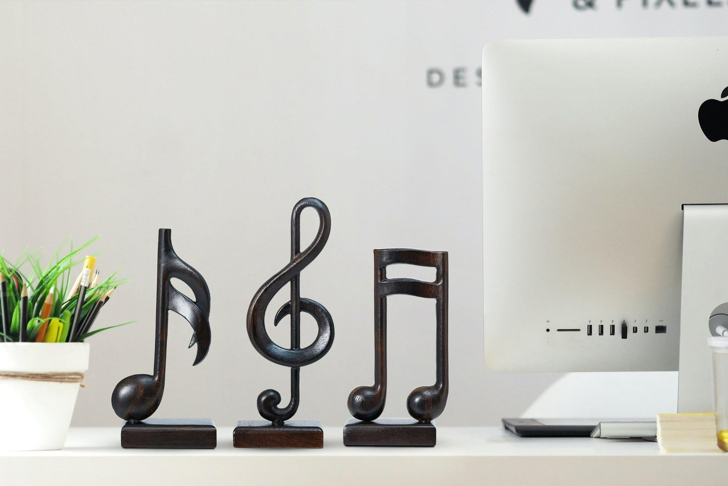 Handicraftviet Wooden Music Note Sculpture and Music Lovers, Handmade Music Symbols Gifts for Office Bookshelf Room Decor, Music Teacher Gifts, Music Graduation Gifts (Music Note Set 3, Black)