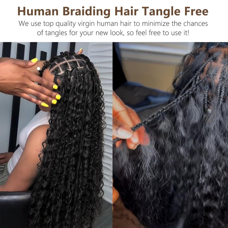 Human Braiding Hair - Deep Water Wave Bundles for Boho Braids | Pre-Stretched 18 Inch, Natural Color, 110g (2 Packs)