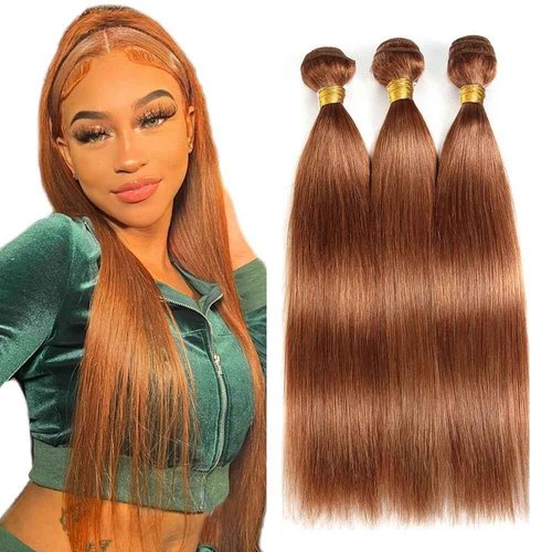 Habiliana Bundles Human Hair 22 24 26 Inch Straight 30 Light Brown Human Hair Bundles 11A Unprocessed Brazilian Virgin Quick Weave Hair Extensions for Black Women