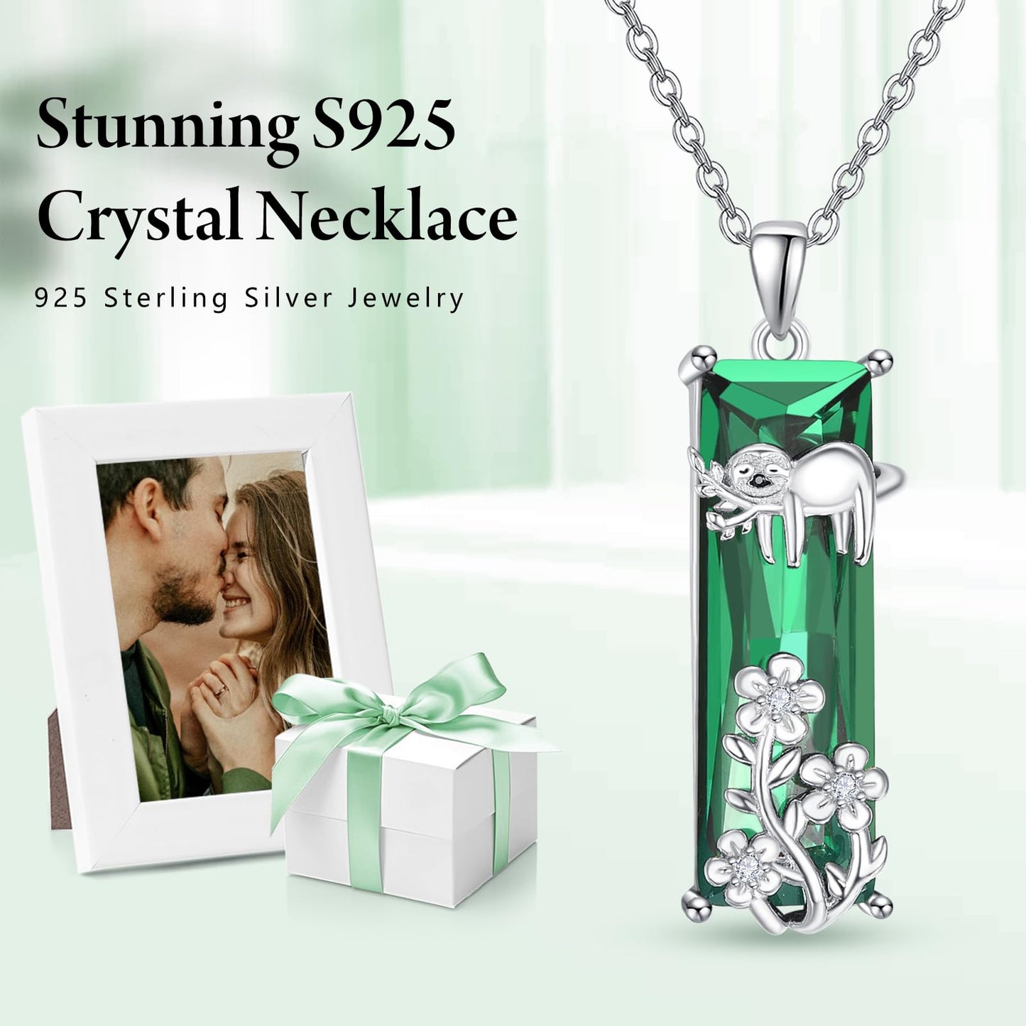 AENEAS Sloth Necklace 925 Sterling Silver Hawaiian Plumeria Flower Green Crystal Sloth Jewelry Gift for Daughter Women Wife