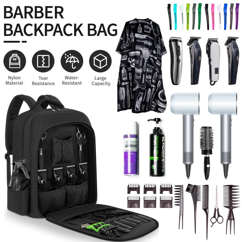 TORIBIO Barber Supplies Bag Backpack for Clippers and Supplies,Portable Barber Clipper Bags for Men,Large Hairstylist Travel Bag for Barber Tools