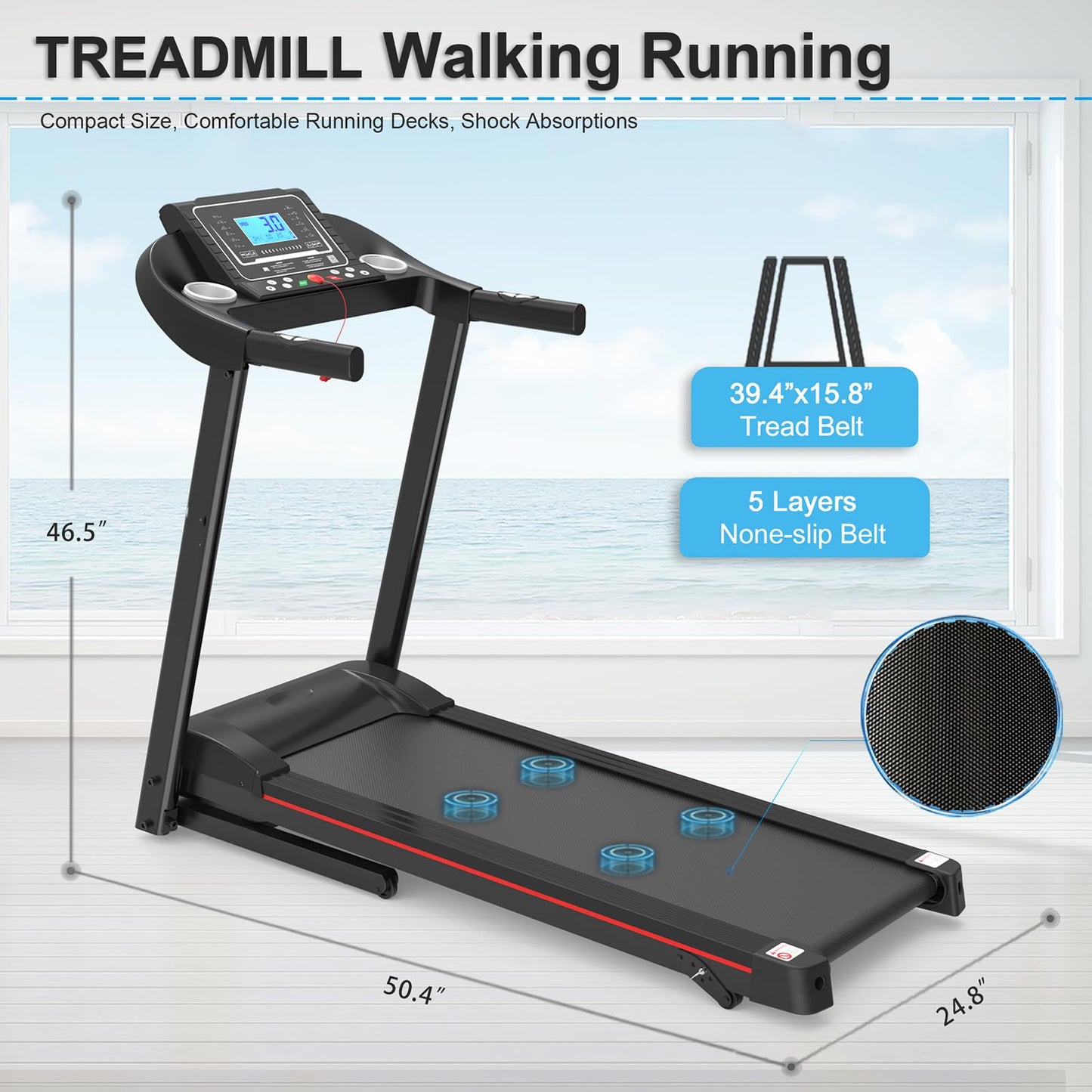 Home Foldable Treadmill with Incline, Folding Treadmill for Home Workout, Electric Walking Running Treadmills Machine 5" LCD Screen 250 LB Capacity Bluetooth Music