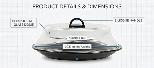 10.5 Inch Glass Microwave Splatter Cover for Food - Borosilicate Plate Lid with Cool-Touch Silicone Handle - Prevents Splatter, Retains Moisture, Dishwasher Safe (Fits 11" Plates) Dishwasher Safe