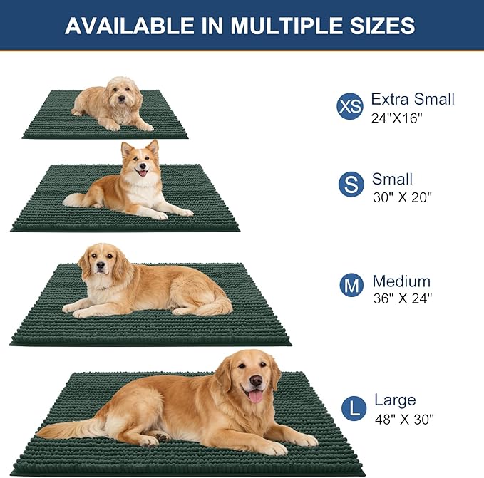 OLANLY Dog Door Mat for Muddy Paws 47x24, Ultra Absorbent Chenille Mud Doormat, Non-Slip Washable and Dirt Trapping Doormat for Indoor Entryway, Quick-Dry Indoor Pet Bed Mats for Dogs, Blackish Green