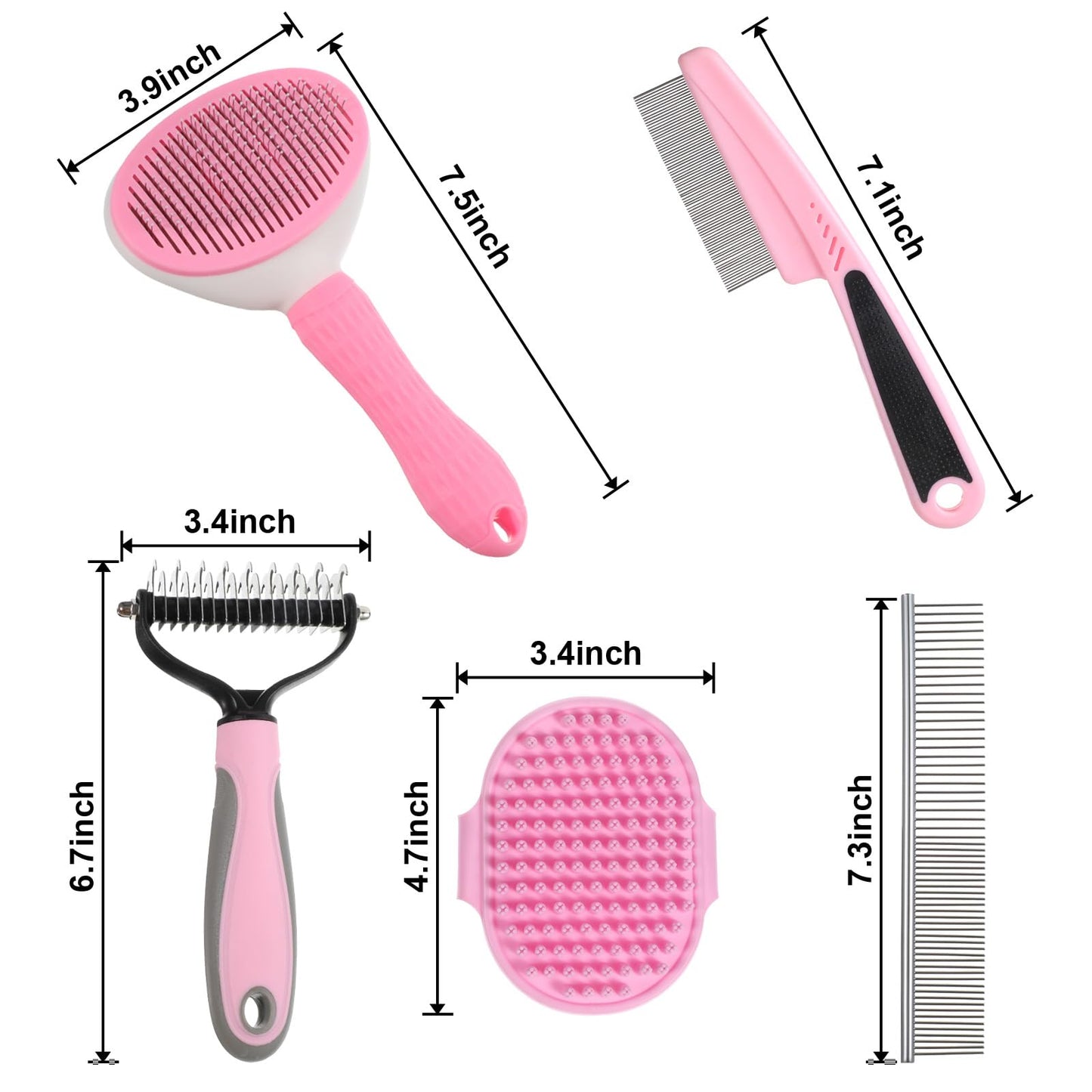 6PCS Dog Grooming Kit, Pet Grooming Kit, Deshedding Brush for Short Hair, Slicker Brush, Flea Comb, Puppy Brush Set in Pink for Dogs, Cats