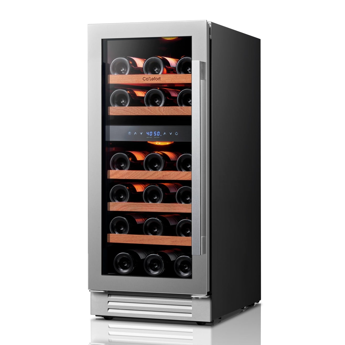 Ca'Lefort 15 Inch Wine Fridge - 28 Bottles Dual Zone Wine Cooler with Glass Door, 40-65° Temp Control, Adjustable Shelf & 3 LED Light Built-in or Freestanding for Home Bar Kitchen Left-Hinged Door