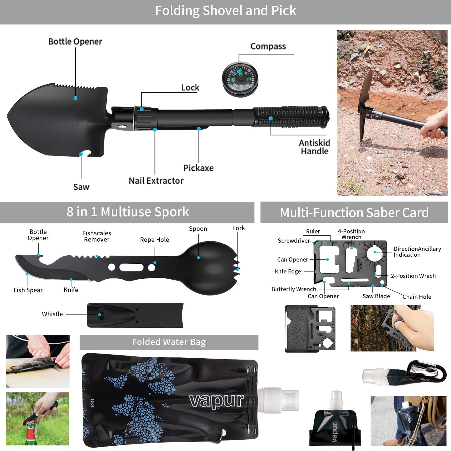 GPUSFAK 145 Pieces Emergency Survival Camping Kit, Molle First Aid Kit with Splint for Trauma Wound Care Blow Out for Outdoor Tornado Preparedness Kit, Black