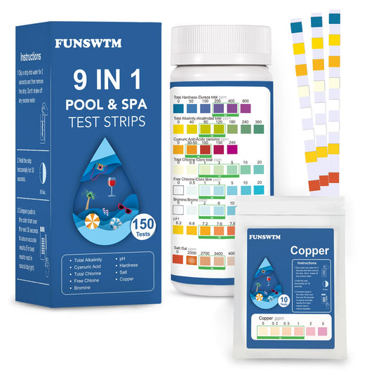 2026 New Pool Test Strips - 9 in 1 Pool Salt Test Strips 150 Counts for Salt Water Pool Testing Kit for Salt Level (0-6000ppm) Copper GH pH Bromine Cyanuric Acid for for Swimming Pool Spa Hot Tub