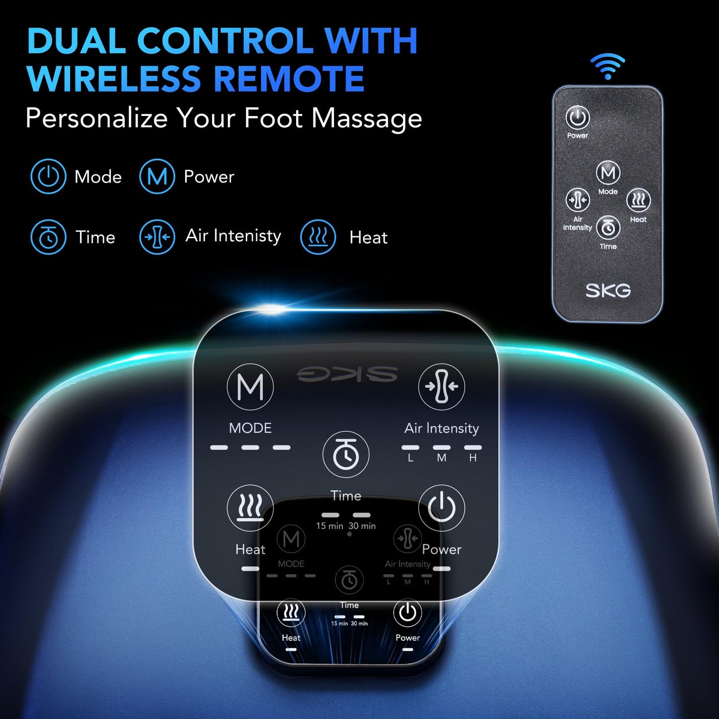 SKG YS100 Shiatsu Foot Massager with Heat and Remote, Feet Massager with 3 Air Compression Modes, for Plantar Fasciitis and Neuropathy, Fits up to Size 13 for Men Women