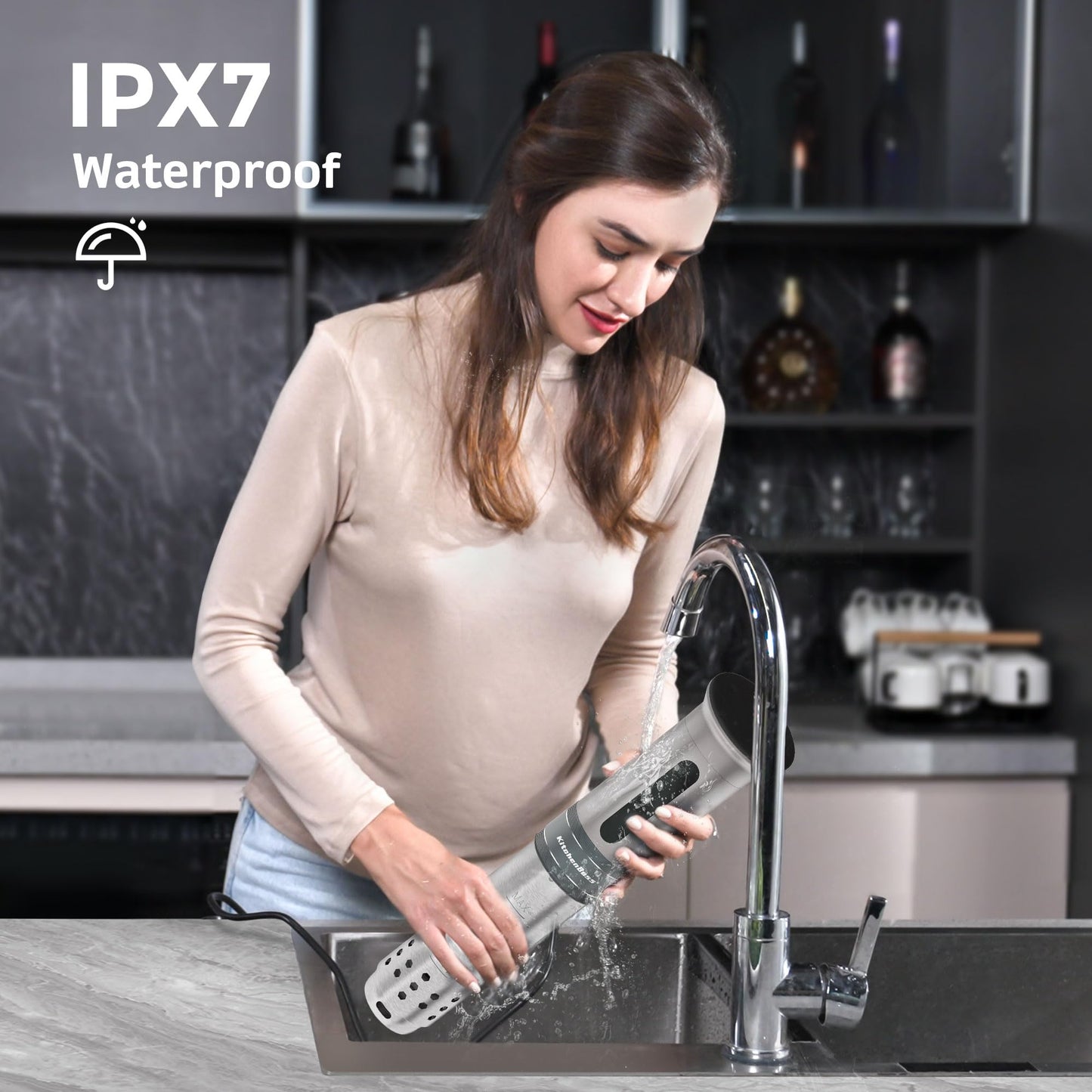 KitchenBoss Wifi Sous Vide Cooker: Ultra-quiet Sous Vide Machine Immersion Circulator APP Control 1100W, IPX7 Waterproof Sous Vide Precision Cooker Accurate Temperature Fast-Heating, Silver