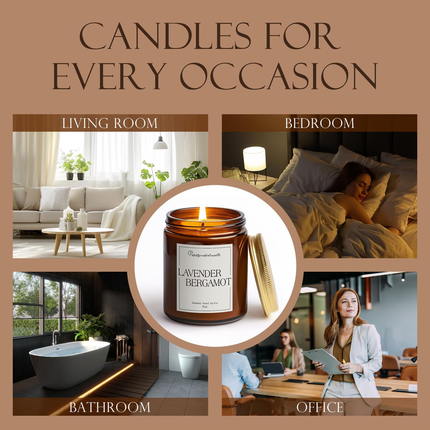 Putart Lavender & Bergamot Scented Candles for Home, Natural Soy Wax Aromatherapy Non Toxic Candle Gifts for Women Men, Home Fragrance Decoration Glass Jar Candle for Meditation and Relaxation (9oz