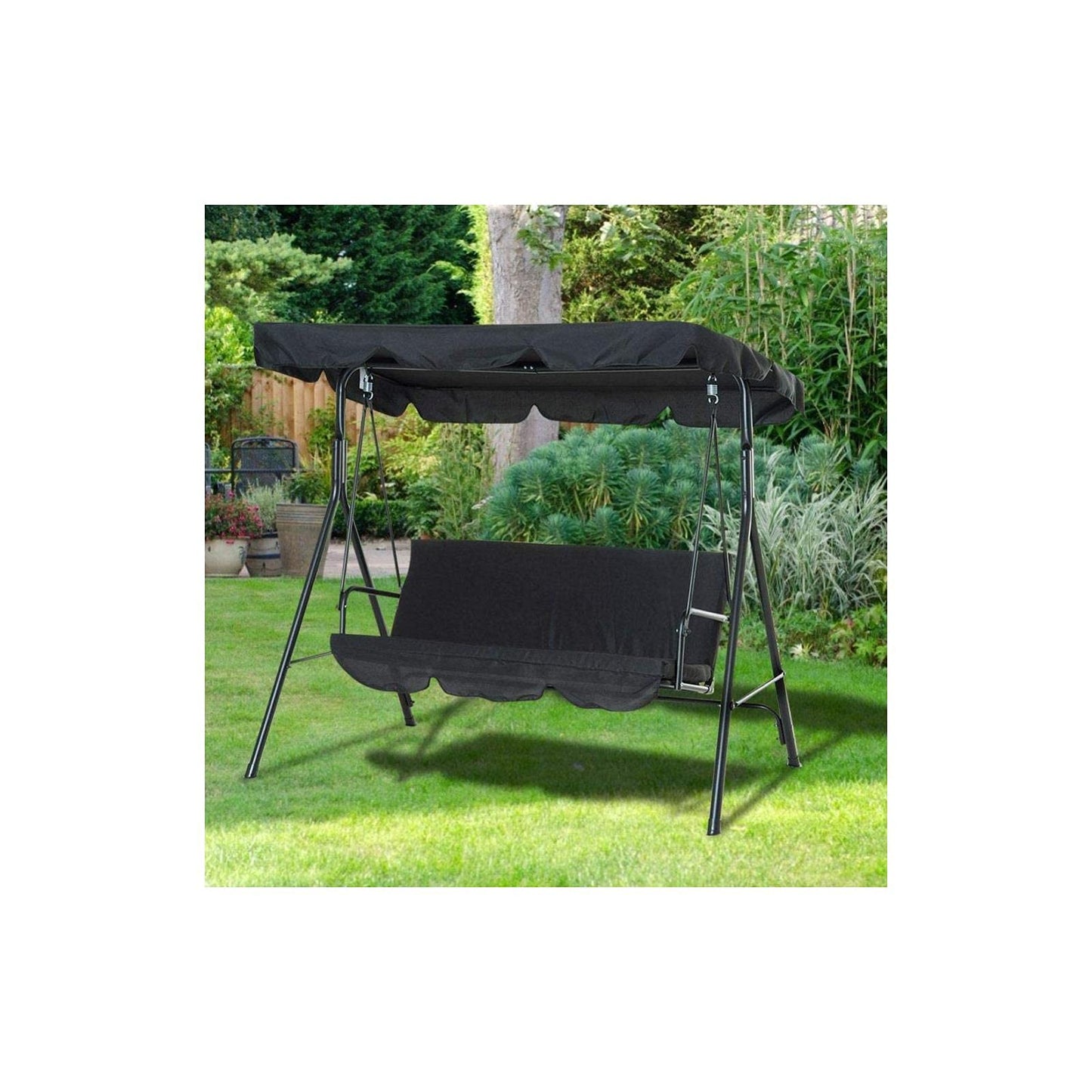 Waterproof Patio Swing Canopy Cover Set - Patio Swing Cushion Cover 3 Person Swing Seat Cover Replacement Anti Dust Protector 74.80 x 51.97 x 5.91 inch(Black)