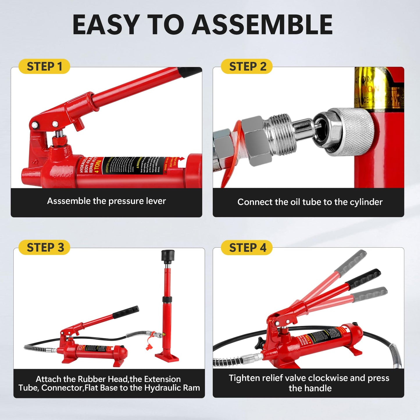 GarveeTech 4 Ton Porta Power Kit, 8800 LBS Hydraulic Jack with 17 PCS Accessories – Portable Hydraulic Ram for Auto Repair, Frame Straightening, Heavy Duty Lifting – Includes 1.25M Oil Hose