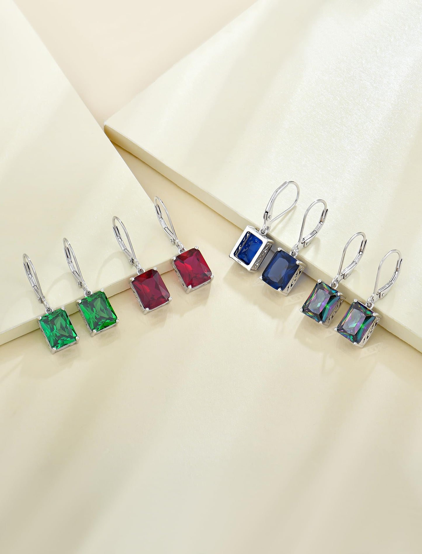 YL Solitaire Dangle Drop Earrings 925 Sterling Silver Leverback Earrings 8X10MM Square Created Emerald Jewelry